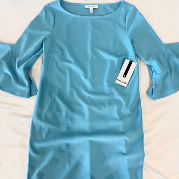 NWT Nine West Aqua Long Sleeve Mini Dress | Flared/Bell Sleeves | Size 4 - Picture 6 of 8
